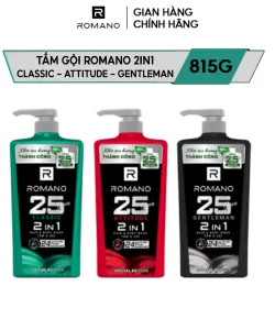 [PHIÊN BẢN KỶ NIỆM 25 NĂM] Tắm gội Romano 2in1 hương nước hoa 650g tăng 25% dung tích