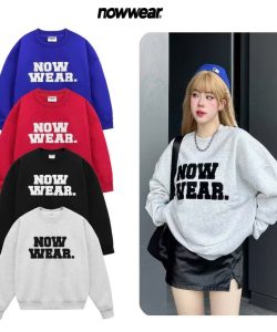 Áo Nỉ Sweater Thêu Xù Nowwear Tay Phồng Form Boxy Chất Nỉ Bông Dày Dặn Nam Nữ Unisex