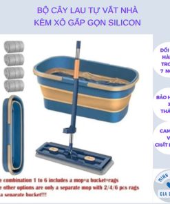 Bộ Cây Lau Tự Vắt Nhà Kèm Xô Gấp Gọn Silicon Thông Minh Tặng Kèm 4 Bông Lau Mẫu Mới 2024 Bộ Lau Nhà Gia Đình