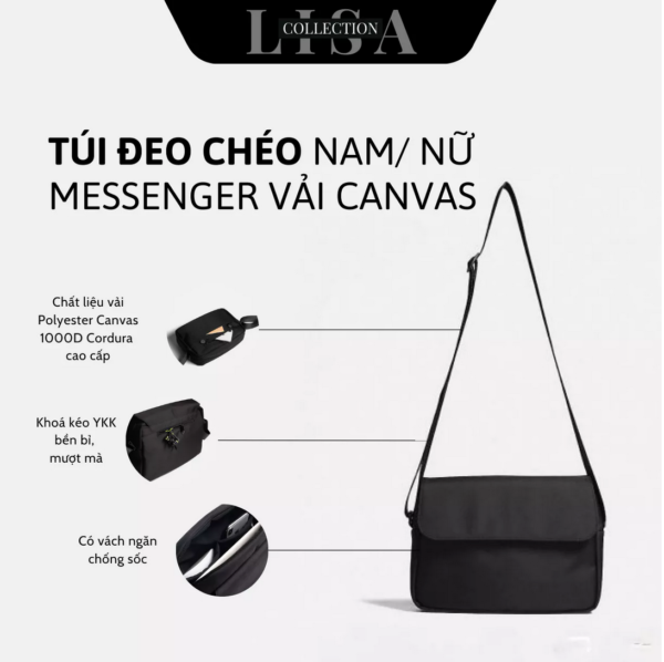 Túi đeo chéo NAM/NỮ MESSENGER vải Canvas trượt nước đi học, đi làm