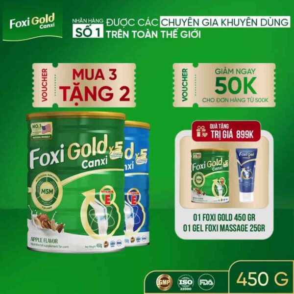 Combo 3 Lon 450G, Sữa hạt xương khớp chính hãng Foxi Gold Canxi