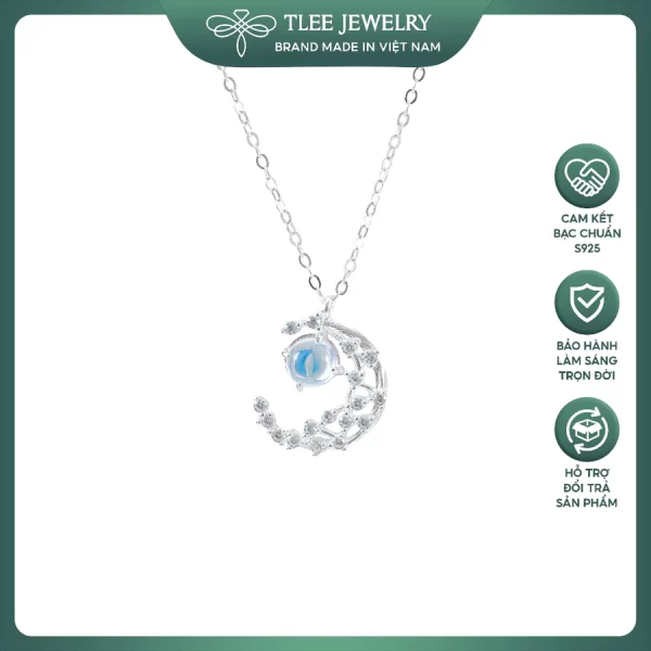 Dây chuyền bạc nữ TLEE mặt trăng đá moonstone lấp lánh TLEE JEWELRY