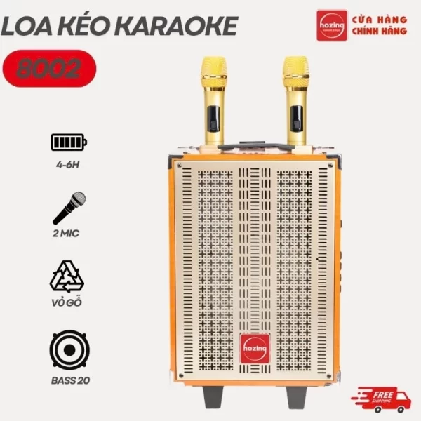 Loa kéo HOZING 8002 kèm 2 micro,bass 20cm, có bánh xe di chuyển hát karaoke hay,BẢO HÀNH 12 THÁNG