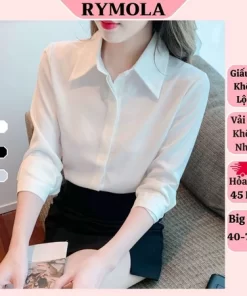 Áo Sơ Mi Trắng Nữ Không Nhăn Giấu Nút Tay Dài Có Bigsize Rymola, Sơ Mi Trắng Công Sở Chất Vải Cotton Form Suông Basic cao cấp