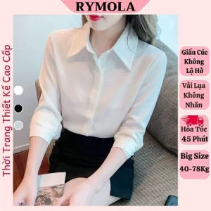 Áo Sơ Mi Trắng Nữ Không Nhăn Giấu Nút Tay Dài Có Bigsize Rymola, Sơ Mi Trắng Công Sở Chất Vải Cotton Form Suông Basic cao cấp