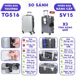 Vali kéo du lịch thời trang SUNNY SV15 chất liệu nhựa ABS+PC