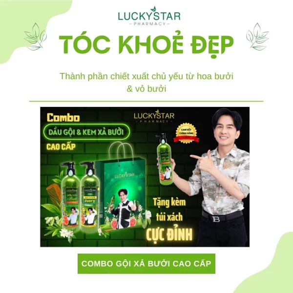 COMBO Gội Xả Bưởi Cao Cấp 850ML - LUCKY STAR Mùi Thơm Dịu Dàng