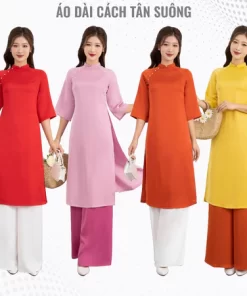 Áo dài cách tân nữ dáng xưa suông đính hạt ngọc thiết kế may sẵn vải tây thi mặc lễ tết 2025 cưới hỏi - Thế Giới Áo Dài