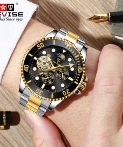 Đồng hồ cơ nam Tevise tọa độ T801-002 dây thép đúc đặc không gỉ chạy full kim 6