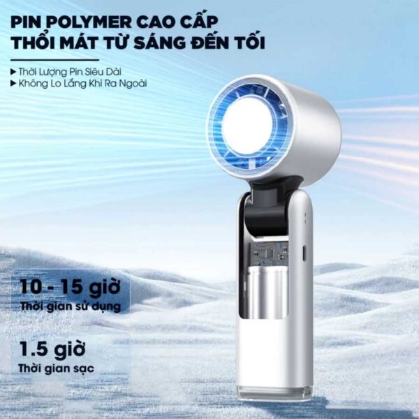 Quạt Cầm Tay Tích Điện MEGUN Kết Hợp Sò Lạnh 100 Chế Độ Động Cơ Turbo Tạo Gió Mát Như Điều Hòa