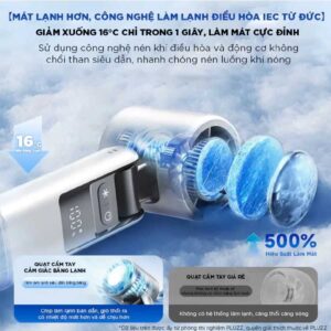 Quạt Cầm Tay Tích Điện MEGUN Kết Hợp Sò Lạnh 100 Chế Độ Động Cơ Turbo Tạo Gió Mát Như Điều Hòa