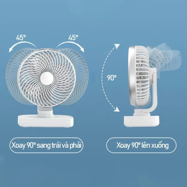 Quạt mini để bàn 5000mAh tự động xoay quạt tích điện để bàn 4 tốc độ