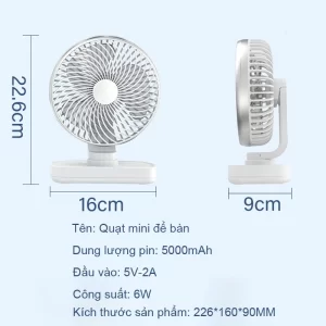 Quạt mini để bàn 5000mAh tự động xoay quạt tích điện để bàn 4 tốc độ