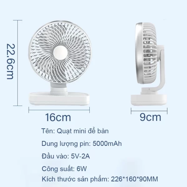 Quạt mini để bàn 5000mAh tự động xoay quạt tích điện để bàn 4 tốc độ