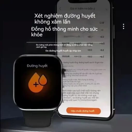 Đồng hồ thông minh theo dõi sức khỏe toàn diện: đo đường huyết, huyết áp, nhịp tim, oxy máu, điện tâm đồ, hỗ trợ tập luyện và giấc ngủ.