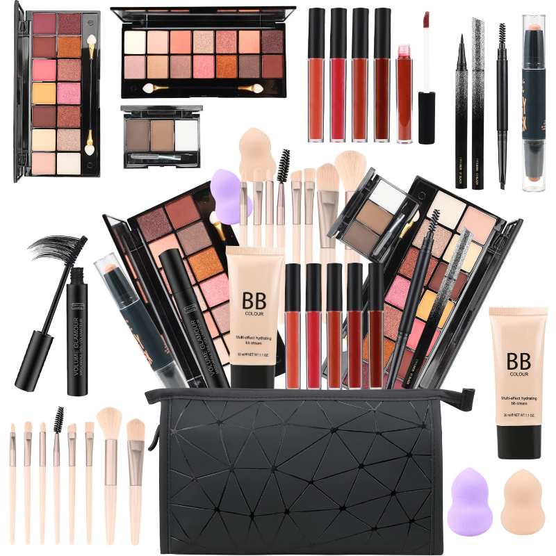 All in One Makeup Gift Set for Women Full Kit for2x14-color eyeshadow palettes,5xlipgloss sets,mascara,eyeliner,eyebrowpowder,eyebrow pencil, foundation, highlighter stick etc2 thêm phần cache tỷ giá trong 24h