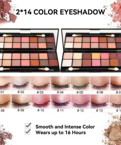 All in One Makeup Gift Set for Women Full Kit for2x14-color eyeshadow palettes,5xlipgloss sets,mascara,eyeliner,eyebrowpowder,eyebrow pencil, foundation, highlighter stick etc3