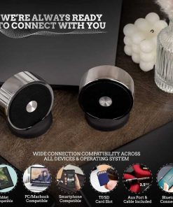 Bluetooth Speaker Set Wireless Stereo Dual Pairing Portable Twin TWS System With Big Rich Bass Hi-Fi Multi-Room Indoor Outdoor Use Home Deck Pool Work Travel Party Camping Gift Decor Idea (Chrome)