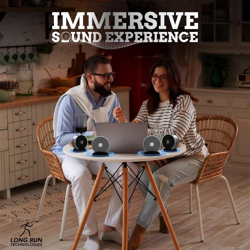 Bluetooth Speaker Set Wireless Stereo Dual Pairing Portable Twin TWS System With Big Rich Bass Hi-Fi Multi-Room Indoor Outdoor Use Home Deck Pool Work Travel Party Camping Gift Decor Idea (Chrome)