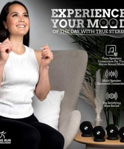 Bluetooth Speaker Set Wireless Stereo Dual Pairing Portable Twin TWS System With Big Rich Bass Hi-Fi Multi-Room Indoor Outdoor Use Home Deck Pool Work Travel Party Camping Gift Decor Idea (Chrome)