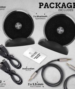 Bluetooth Speaker Set Wireless Stereo Dual Pairing Portable Twin TWS System With Big Rich Bass Hi-Fi Multi-Room Indoor Outdoor Use Home Deck Pool Work Travel Party Camping Gift Decor Idea (Chrome)