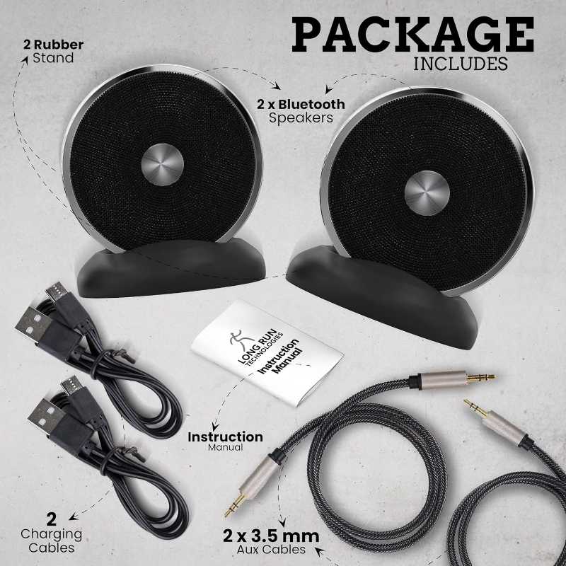 Bluetooth Speaker Set Wireless Stereo Dual Pairing Portable Twin TWS System With Big Rich Bass Hi-Fi Multi-Room Indoor Outdoor Use Home Deck Pool Work Travel Party Camping Gift Decor Idea (Chrome)