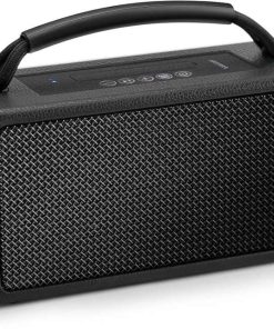DINDIN Portable Bluetooth Speaker 80W (Peak), 20H Playtime, Loud Wireless Wood Speakers with Bass, AUX and USB Input, Subwoofer, TWS Pairing, Vintage Speaker for Outdoor, Home, Office (Black)