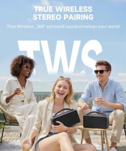 DINDIN Portable Bluetooth Speaker 80W (Peak), 20H Playtime, Loud Wireless Wood Speakers with Bass, AUX and USB Input, Subwoofer, TWS Pairing, Vintage Speaker for Outdoor, Home, Office (Black)