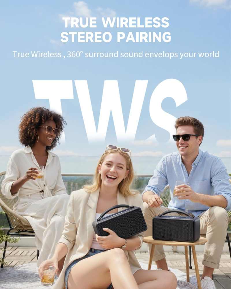 DINDIN Portable Bluetooth Speaker 80W (Peak), 20H Playtime, Loud Wireless Wood Speakers with Bass, AUX and USB Input, Subwoofer, TWS Pairing, Vintage Speaker for Outdoor, Home, Office (Black)1 DINDIN Portable Bluetooth Speaker 80W (Peak), 20H Playtime, Loud Wireless Wood Speakers with Bass, AUX and USB Input, Subwoofer, TWS Pairing, Vintage Speaker for Outdoor, Home, Office (Black)