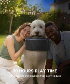 DINDIN Portable Bluetooth Speaker 80W (Peak), 20H Playtime, Loud Wireless Wood Speakers with Bass, AUX and USB Input, Subwoofer, TWS Pairing, Vintage Speaker for Outdoor, Home, Office (Black)