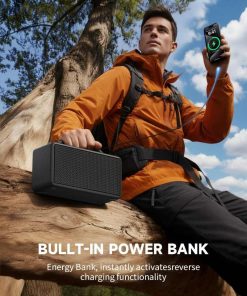 DINDIN Portable Bluetooth Speaker 80W (Peak), 20H Playtime, Loud Wireless Wood Speakers with Bass, AUX and USB Input, Subwoofer, TWS Pairing, Vintage Speaker for Outdoor, Home, Office (Black)