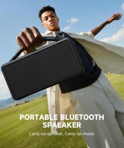DINDIN Portable Bluetooth Speaker 80W (Peak), 20H Playtime, Loud Wireless Wood Speakers with Bass, AUX and USB Input, Subwoofer, TWS Pairing, Vintage Speaker for Outdoor, Home, Office (Black)