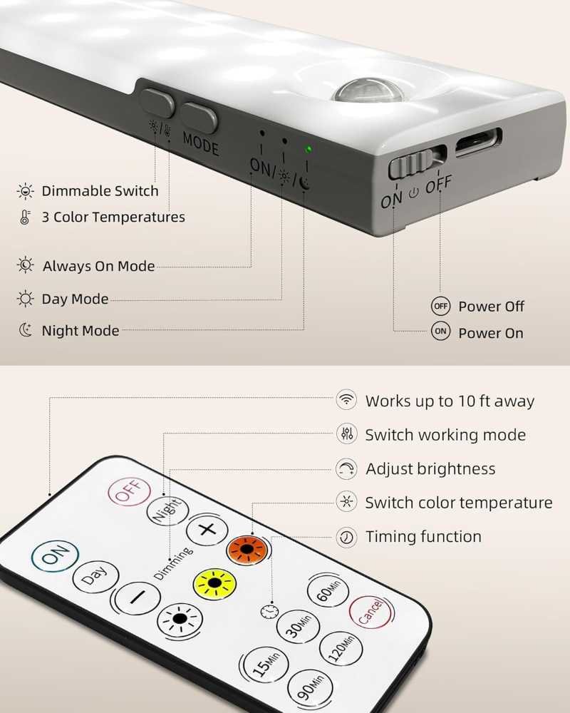 EZVALO 6-Pack Under Cabinet Lighting with Charging Station, 2000mAh Rechargeable Wireless Motion Sensor Lights, 3 Color Temps, Dimmable, Timer, Magnetic, with Remote Control for Kitchen, Closet, Stai2 EZVALO 6-Pack Under Cabinet Lighting with Charging Station, 2000mAh Rechargeable Wireless Motion Sensor Lights, 3 Color Temps, Dimmable, Timer, Magnetic, with Remote Control for Kitchen, Closet, Stai2