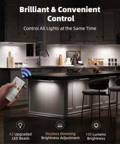 EZVALO 6-Pack Under Cabinet Lighting with Charging Station, 2000mAh Rechargeable Wireless Motion Sensor Lights, 3 Color Temps, Dimmable, Timer, Magnetic, with Remote Control for Kitchen, Closet, Stai