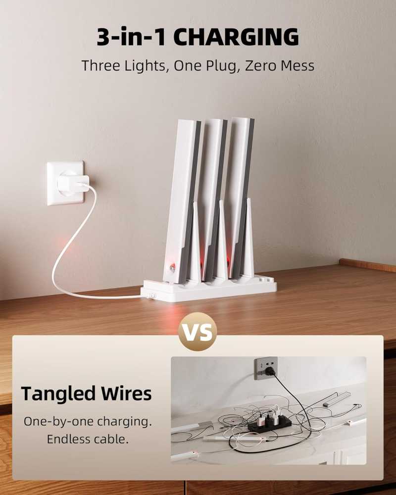 EZVALO 6-Pack Under Cabinet Lighting with Charging Station, 2000mAh Rechargeable Wireless Motion Sensor Lights, 3 Color Temps, Dimmable, Timer, Magnetic, with Remote Control for Kitchen, Closet, Stai