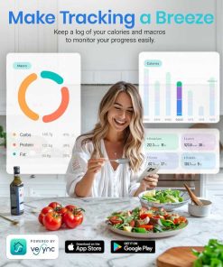 Etekcity Smart Food Kitchen Scale with Nutritional Calculator, Free App with 19 Nutrients Tracking, Calorie, Marco, Digital grams and ounces for weight loss, Premium Stainless Steel, 11lb