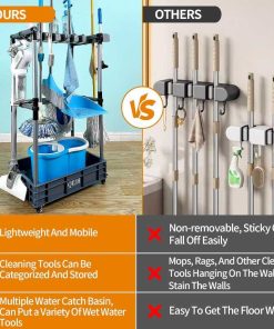 Floor-Standing Multi-Functional Cleaning Tool Organizer storage broom mop and cleaning supplies