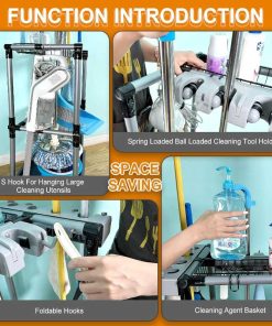 Floor-Standing Multi-Functional Cleaning Tool Organizer storage broom mop and cleaning supplies