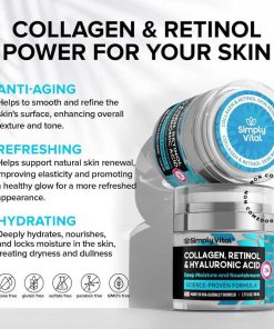 SimplyVital Collagen, Retinol & Hyaluronic Acid Cream,  Anti-Aging Face Moisturizer for Face, Firming Skin Care Neck & Décolleté Made in USA, Daily Moisturizer Face Cream Day & Night - 1.7 fl.oz.3
