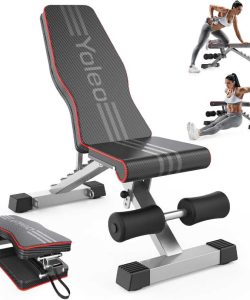 Yoleo Adjustable Weight Bench for Full Body Workout; Foldable Bench Press Bench of Home Gym Strength Training; Incline Decline Flat Utility Workout Bench with Quick Folding& Fast Adjustment (Black)