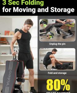 Yoleo Adjustable Weight Bench for Full Body Workout; Foldable Bench Press Bench of Home Gym Strength Training; Incline Decline Flat Utility Workout Bench with Quick Folding& Fast Adjustment (Black)
