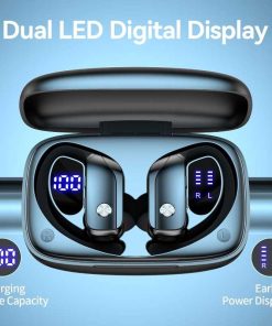 bmani Noise Cancelling Earbuds Wireless Ear Buds Bluetooth Headphones with 80H Playtime LED Display Case, Over-Ear Hook with Mic, Easy Button Controls, Sports Earphones for Running Workout Gym 1