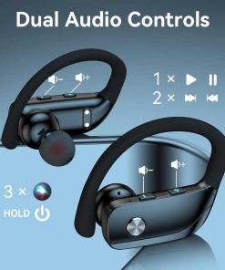 bmani Noise Cancelling Earbuds Wireless Ear Buds Bluetooth Headphones with 80H Playtime LED Display Case, Over-Ear Hook with Mic, Easy Button Controls, Sports Earphones for Running Workout Gym 1