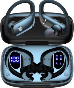 bmani Noise Cancelling Earbuds Wireless Ear Buds Bluetooth Headphones with 80H Playtime LED Display Case, Over-Ear Hook with Mic, Easy Button Controls, Sports Earphones for Running Workout Gym 1