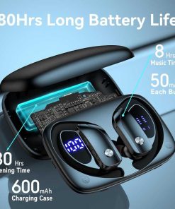 bmani Noise Cancelling Earbuds Wireless Ear Buds Bluetooth Headphones with 80H Playtime LED Display Case, Over-Ear Hook with Mic, Easy Button Controls, Sports Earphones for Running Workout Gym 1