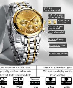 Đồng Hồ Doanh Nhân ZUNPAI – Thiết Kế Đơn Giản, Thanh Lịch – Đồng Hồ Bấm Giờ 3 Mắt, Thép Không Gỉ, Chống Nước Thể Thao