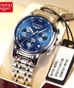 Đồng Hồ Doanh Nhân ZUNPAI – Thiết Kế Đơn Giản, Thanh Lịch – Đồng Hồ Bấm Giờ 3 Mắt, Thép Không Gỉ, Chống Nước Thể Thao