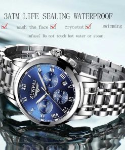 Đồng Hồ Doanh Nhân ZUNPAI – Thiết Kế Đơn Giản, Thanh Lịch – Đồng Hồ Bấm Giờ 3 Mắt, Thép Không Gỉ, Chống Nước Thể Thao