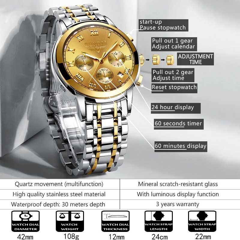 Đồng Hồ Doanh Nhân ZUNPAI – Thiết Kế Đơn Giản, Thanh Lịch – Đồng Hồ Bấm Giờ 3 Mắt, Thép Không Gỉ, Chống Nước Thể Thao8 Đồng Hồ Doanh Nhân ZUNPAI – Thiết Kế Đơn Giản, Thanh Lịch – Đồng Hồ Bấm Giờ 3 Mắt, Thép Không Gỉ, Chống Nước Thể Thao