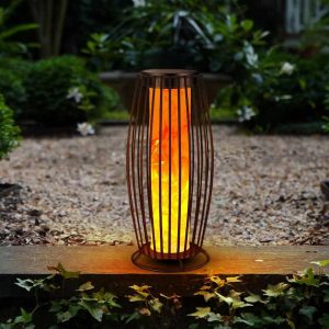 LIANGTUKING Solar Outdoor Floor Lamp, Flickering Flame Solar Outdoor Light